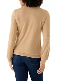 Women's Long Sleeve Embroidered Knit Top