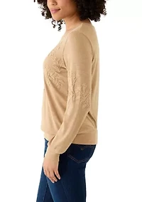 Women's Long Sleeve Embroidered Knit Top