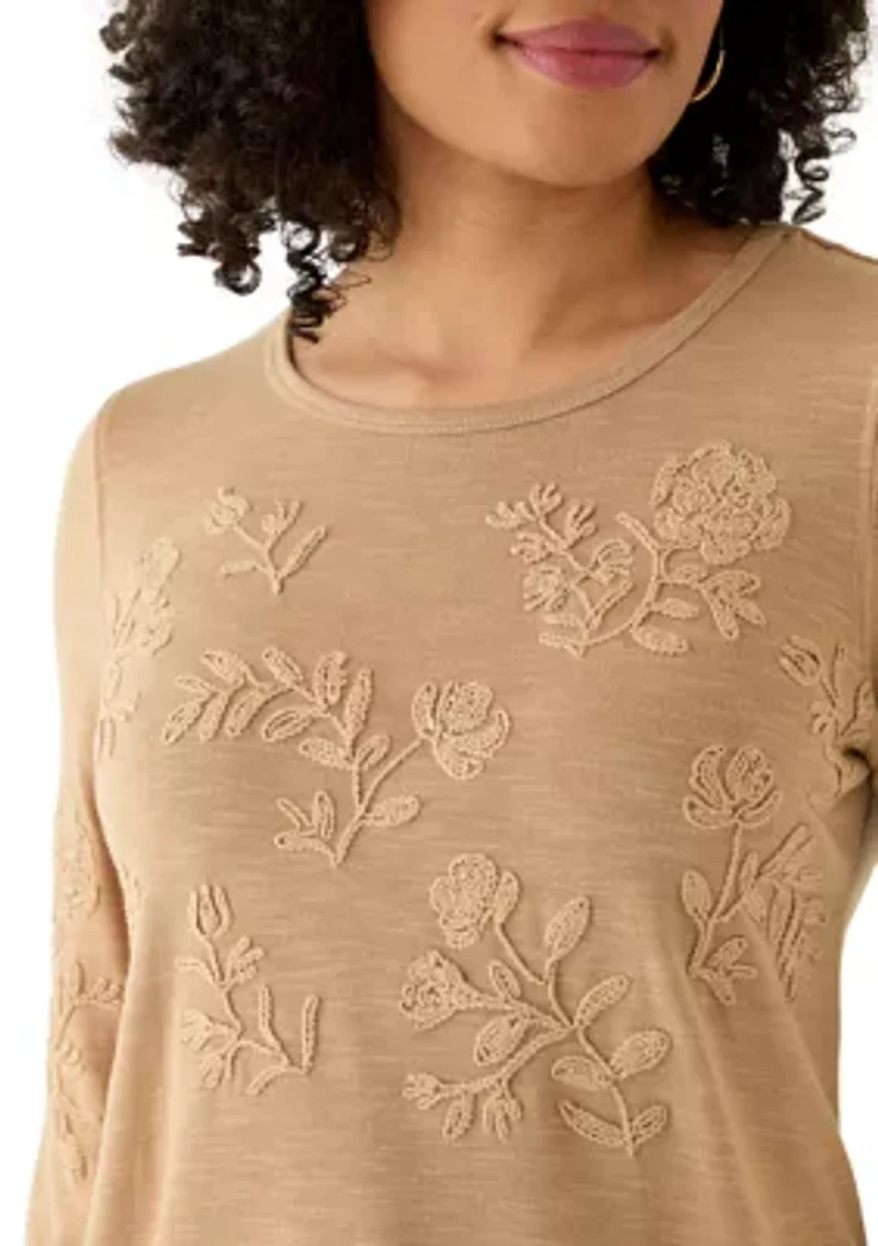 Women's Long Sleeve Embroidered Knit Top