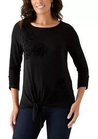 Women's Long Sleeve Embroidered Knit Top