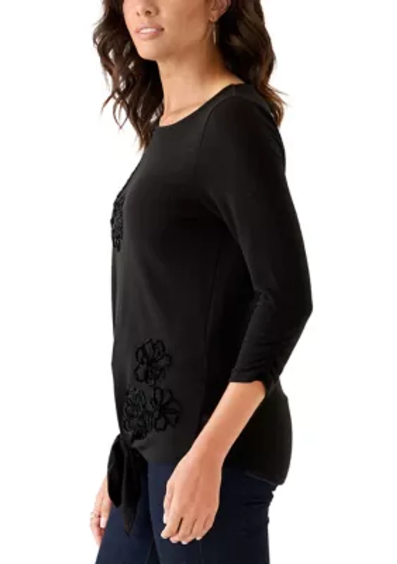 Women's Long Sleeve Embroidered Knit Top