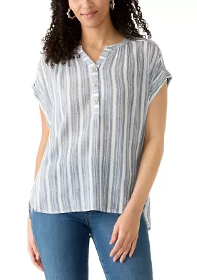 Women's Short Sleeve Popover Striped Top