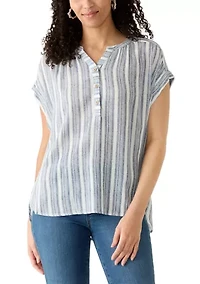 Women's Short Sleeve Popover Striped Top