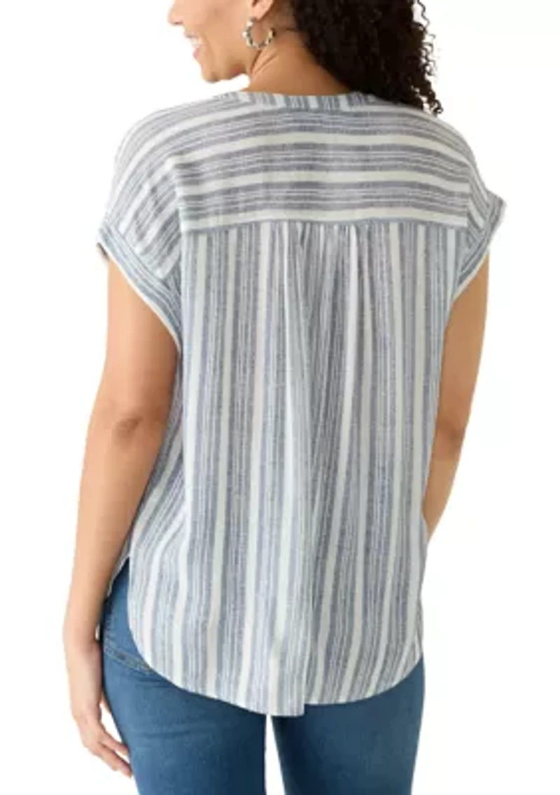 Women's Short Sleeve Popover Striped Top