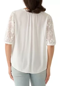 Women's Short Sleeve Y-Neck Tie Front Top