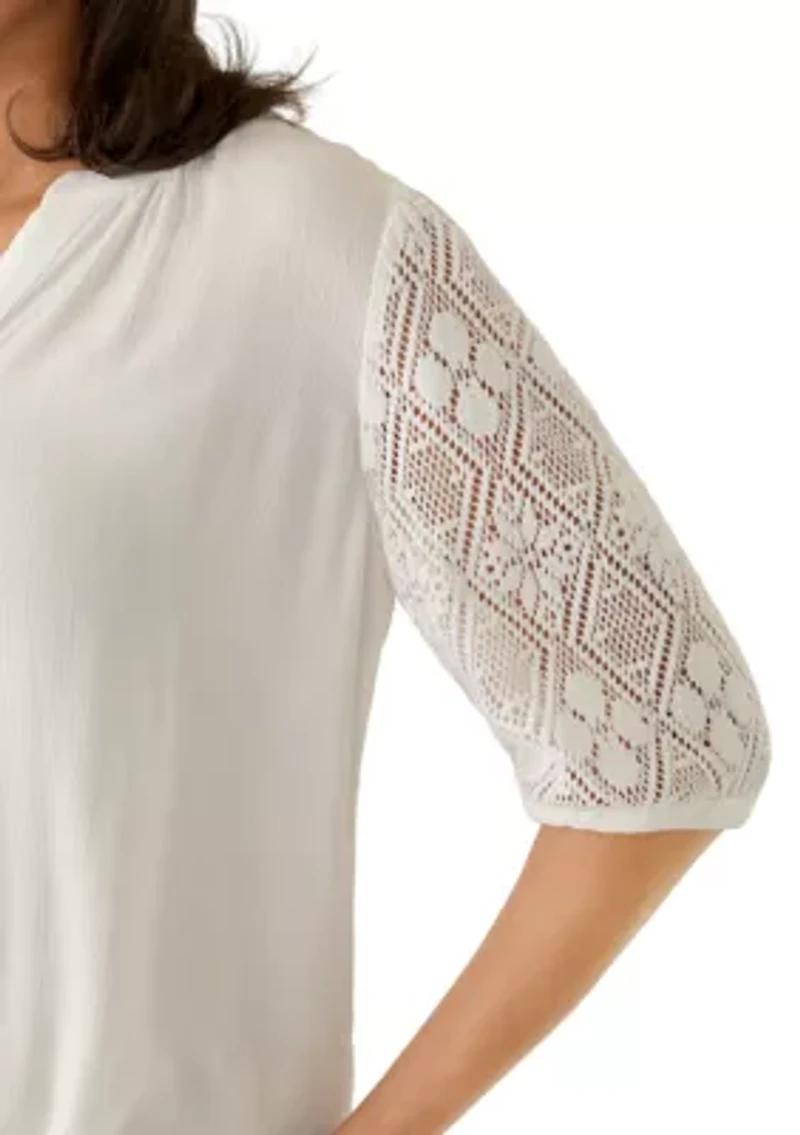 Women's Short Sleeve Y-Neck Tie Front Top