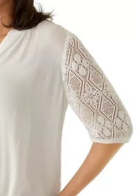 Women's Short Sleeve Y-Neck Tie Front Top