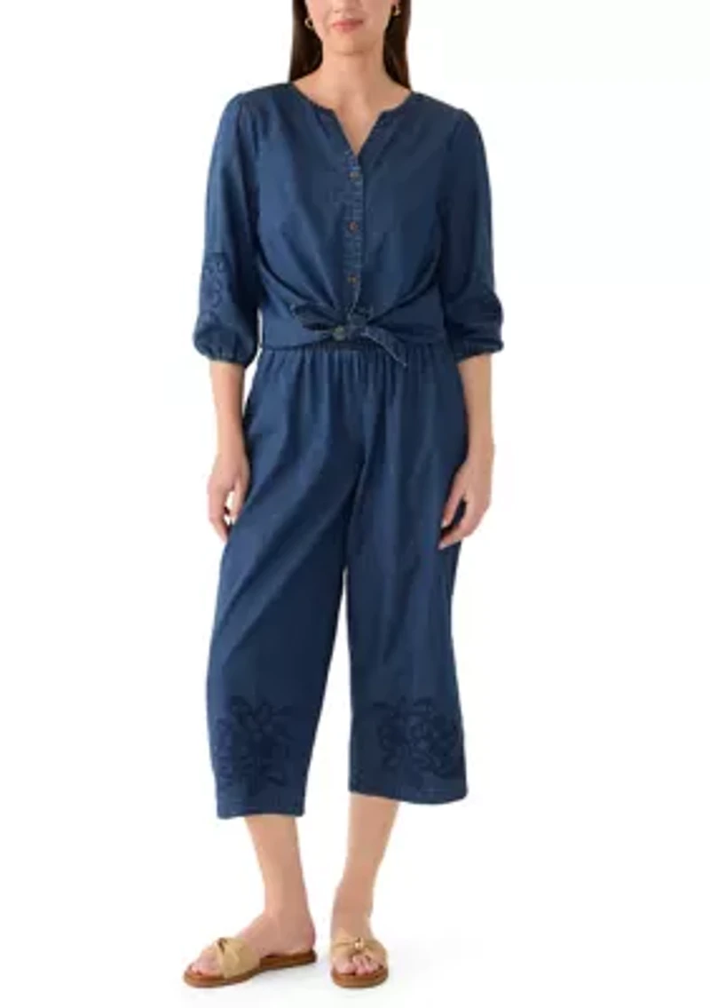 Women's 3/4 Sleeve Button Down Tie Front Shirt