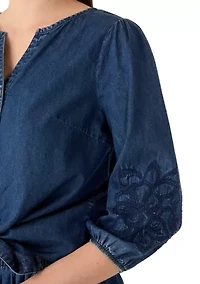 Women's 3/4 Sleeve Button Down Tie Front Shirt