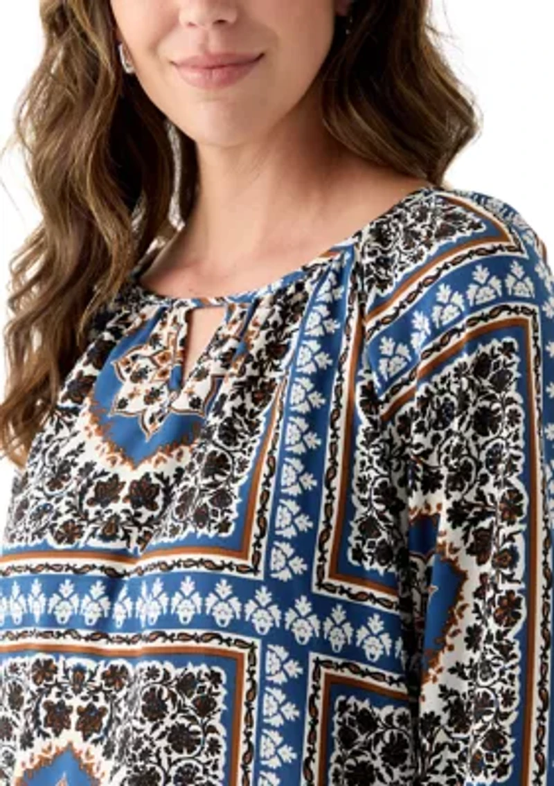 Women's Three-Quarter Sleeve Printed Peasant Blouse
