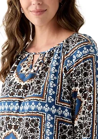Women's Three-Quarter Sleeve Printed Peasant Blouse