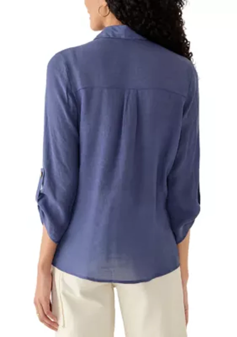 Women's 3/4 Tie Sleeve Button Front Shirt
