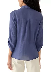 Women's 3/4 Tie Sleeve Button Front Shirt