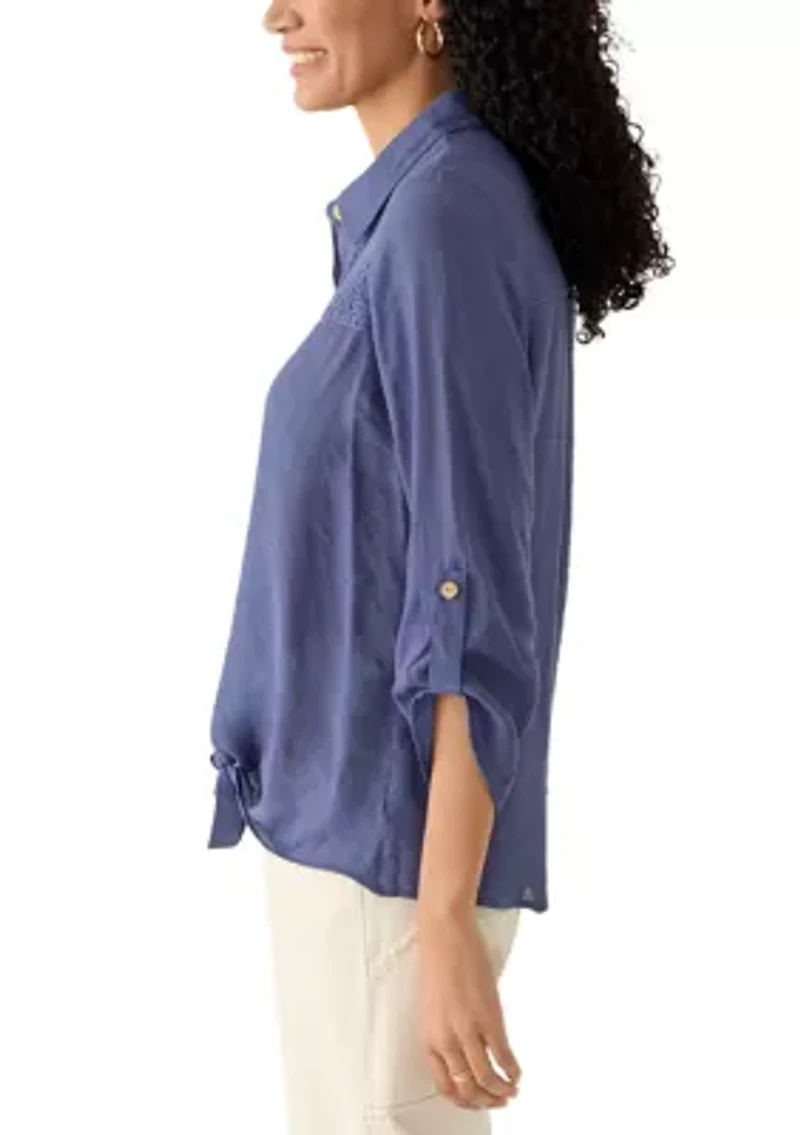 Women's 3/4 Tie Sleeve Button Front Shirt