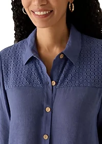 Women's 3/4 Tie Sleeve Button Front Shirt