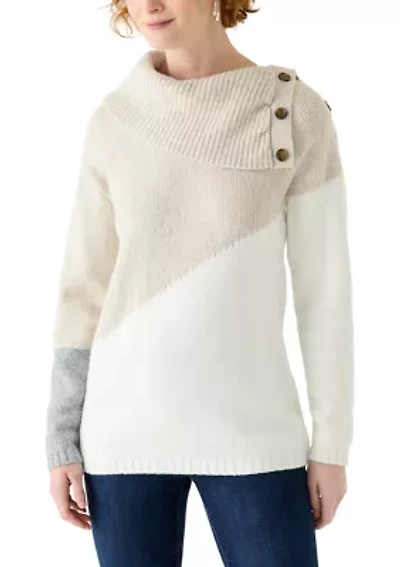 Women's Long Sleeve Colorblock Sweater with Buttons