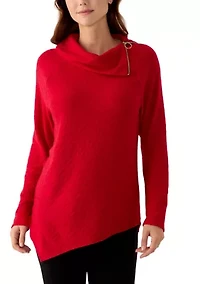 Women's Long Sleeve Jacquard Knit Asymmetrical Hem Pullover