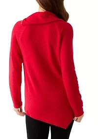 Women's Long Sleeve Jacquard Knit Asymmetrical Hem Pullover