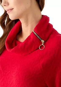 Women's Long Sleeve Jacquard Knit Asymmetrical Hem Pullover