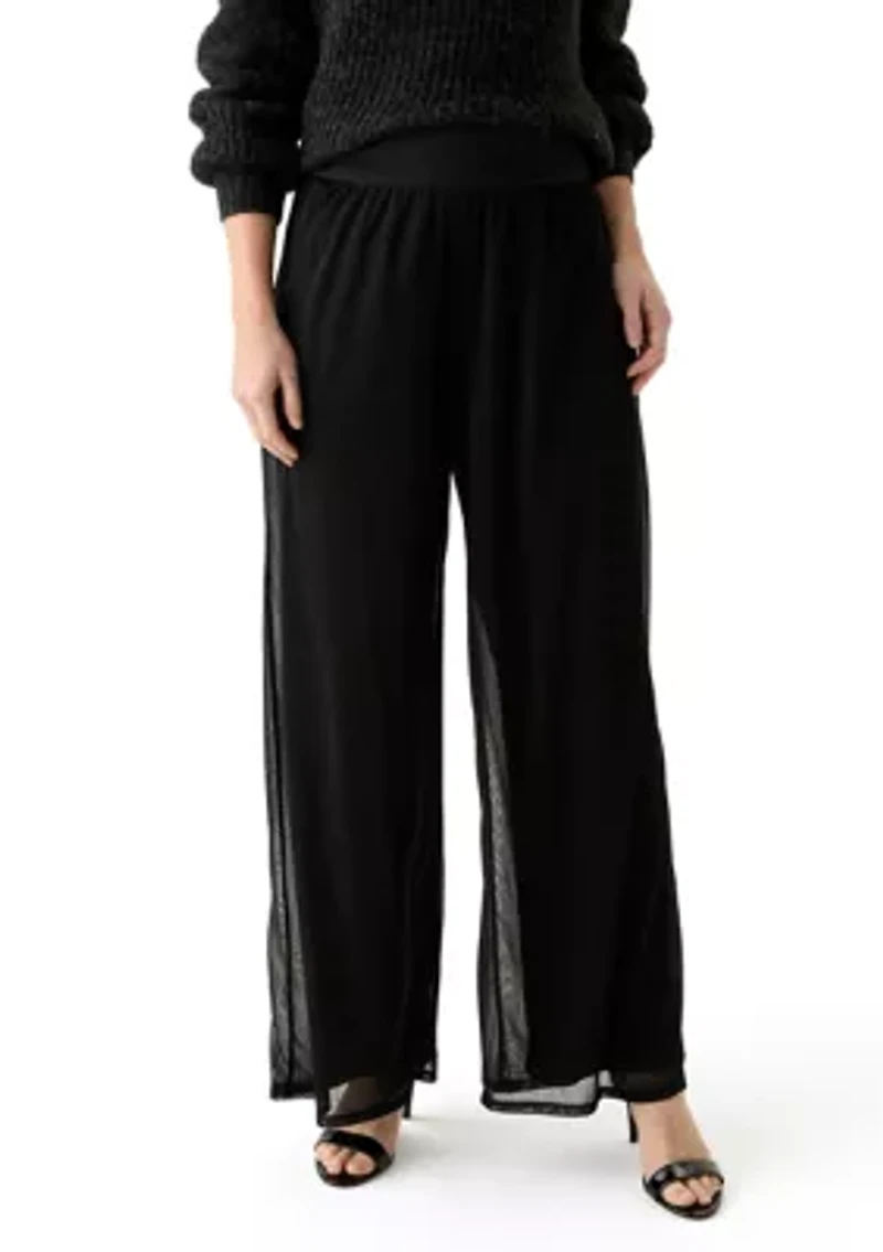 Women's Mesh Overlay Wide Leg Pants