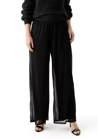 Women's Mesh Overlay Wide Leg Pants