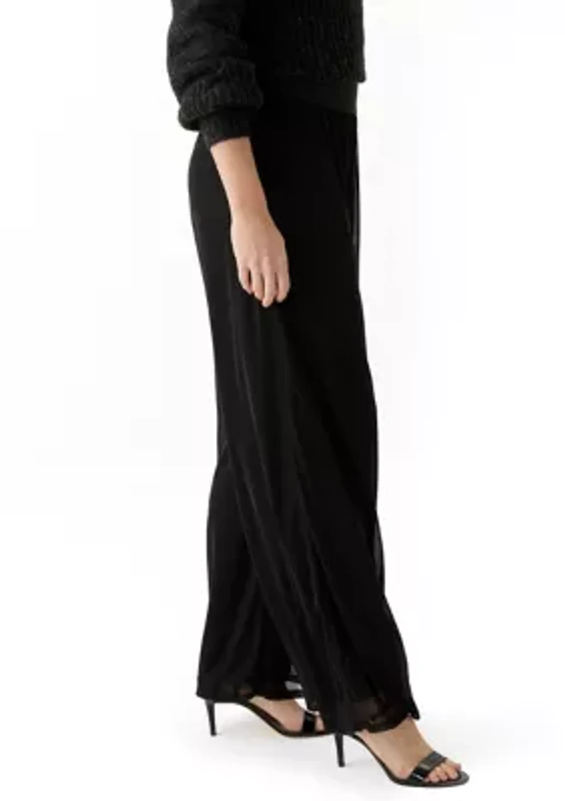 Women's Mesh Overlay Wide Leg Pants
