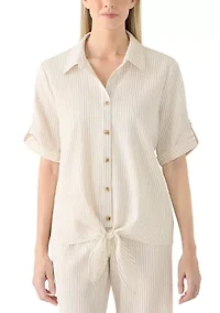 Women's Short Sleeve Tie Front Top