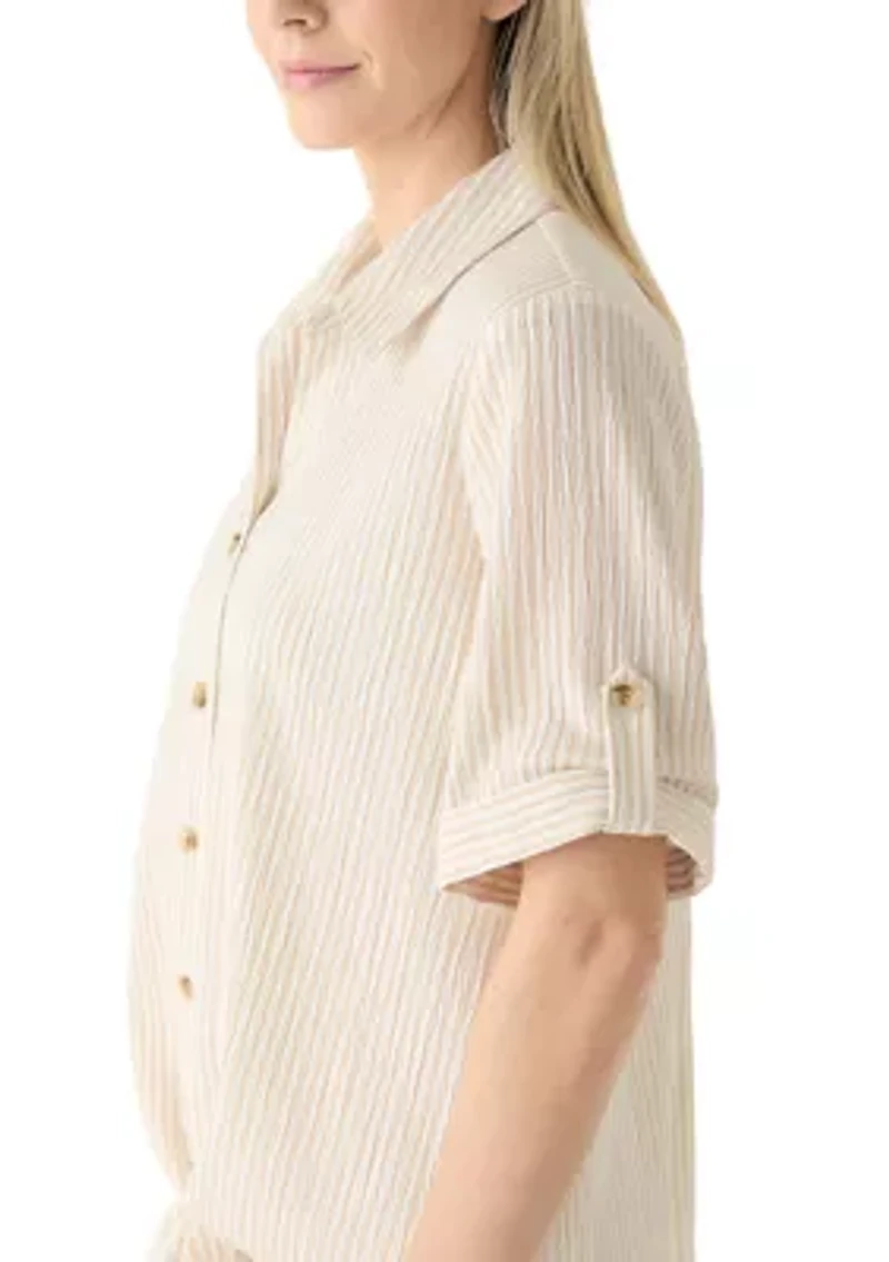 Women's Short Sleeve Tie Front Top