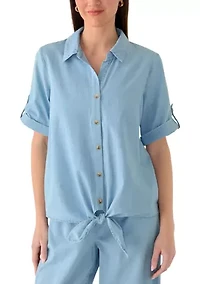 Women's Short Sleeve Tie Front Top