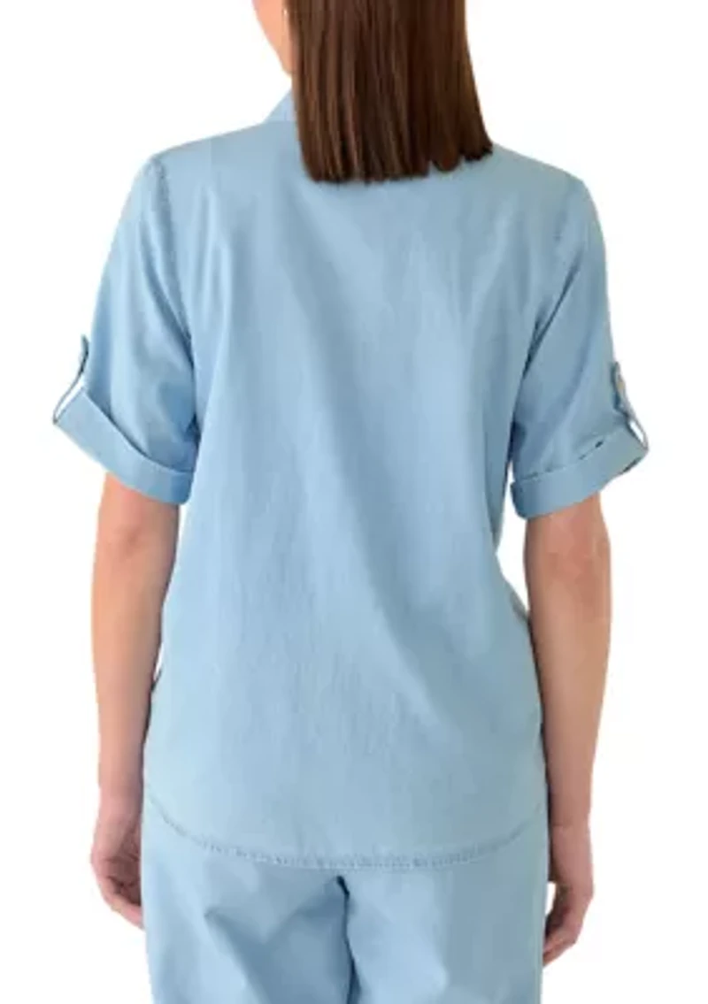 Women's Short Sleeve Tie Front Top