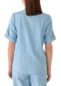 Women's Short Sleeve Tie Front Top