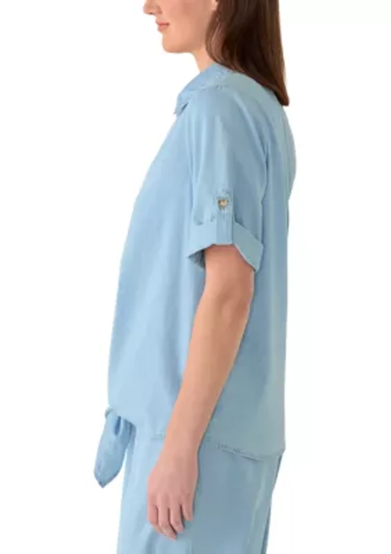 Women's Short Sleeve Tie Front Top