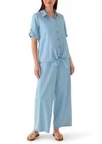 Women's Short Sleeve Tie Front Top