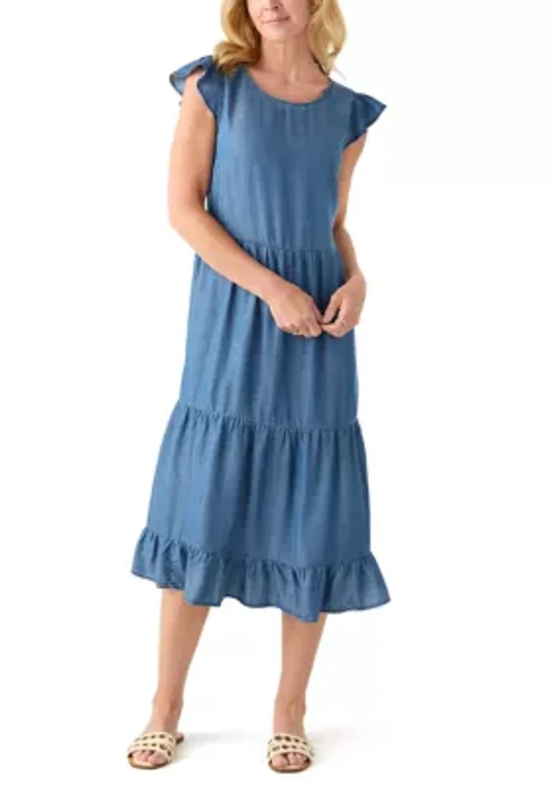 Women's Sleeveless Tiered Denim Midi Dress