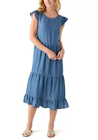 Women's Sleeveless Tiered Denim Midi Dress