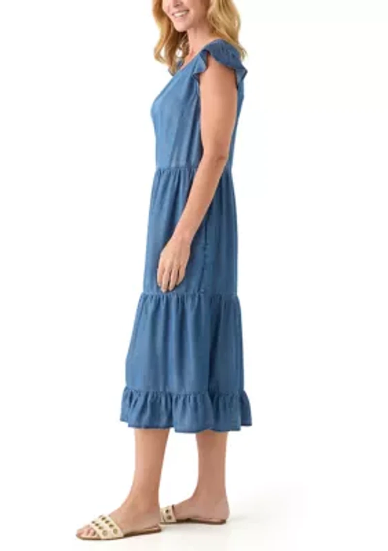 Women's Sleeveless Tiered Denim Midi Dress