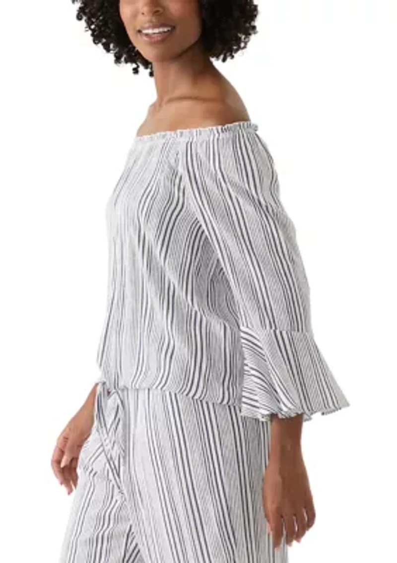 Women's Off the Shoulder Striped Tie Front Blouse