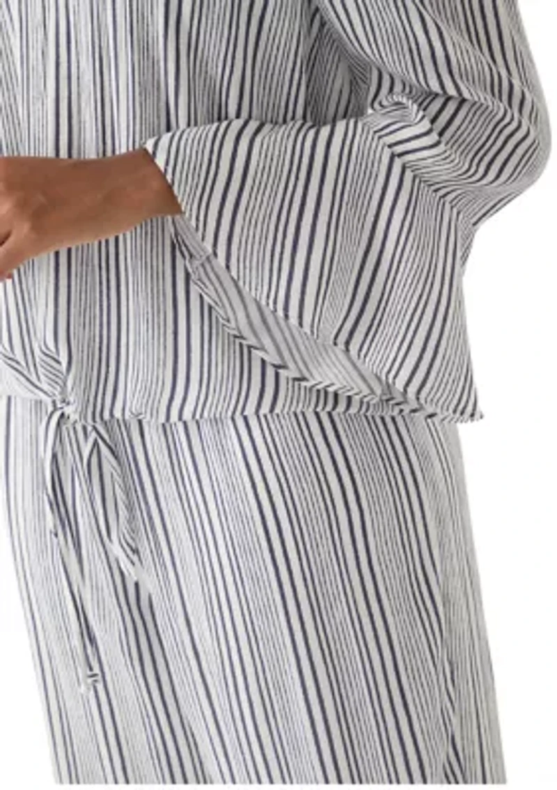 Women's Off the Shoulder Striped Tie Front Blouse