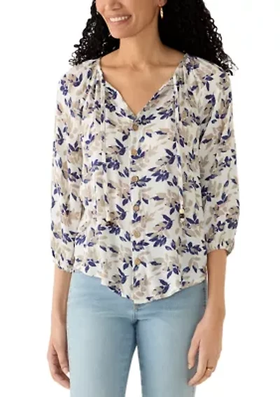 Women's 3/4 Sleeve Split Neck Print Top