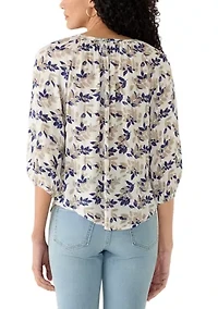 Women's 3/4 Sleeve Split Neck Print Top