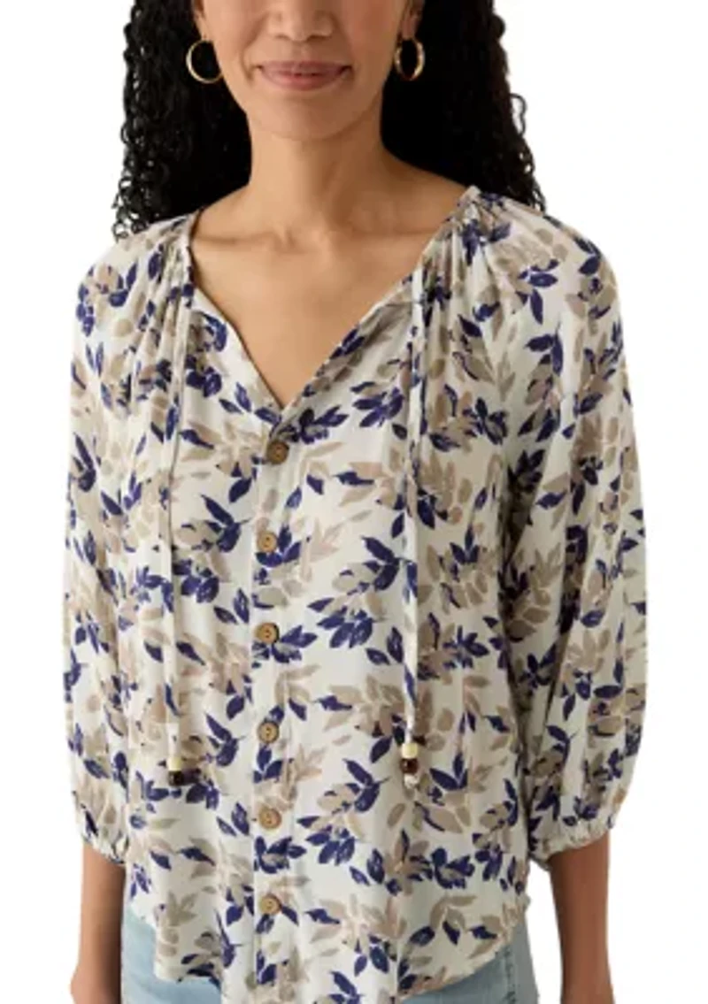 Women's 3/4 Sleeve Split Neck Print Top