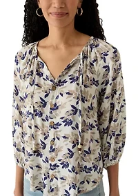 Women's 3/4 Sleeve Split Neck Print Top