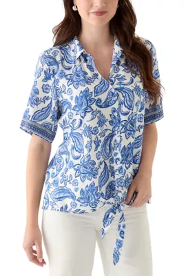 Women's Printed Button Down Blouse