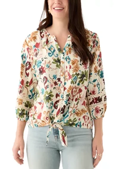Women's Printed Tie Front Top