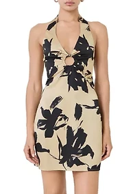 Gold Ring Halter Print Mini Dress