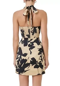 Gold Ring Halter Print Mini Dress