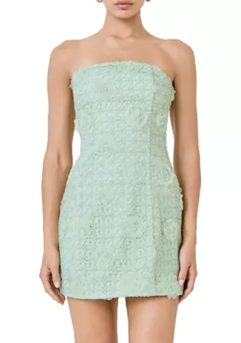 STRAPLESS FLORAL EMBELLISHED MINI DRESS