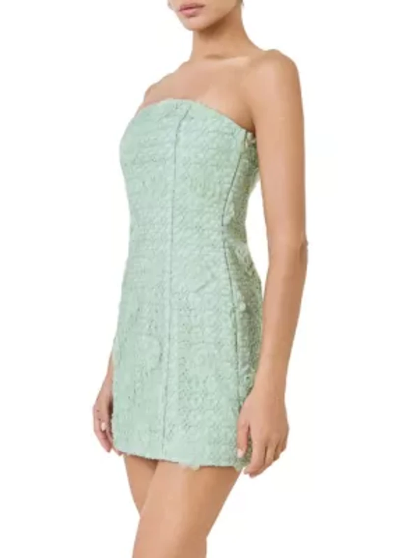 STRAPLESS FLORAL EMBELLISHED MINI DRESS