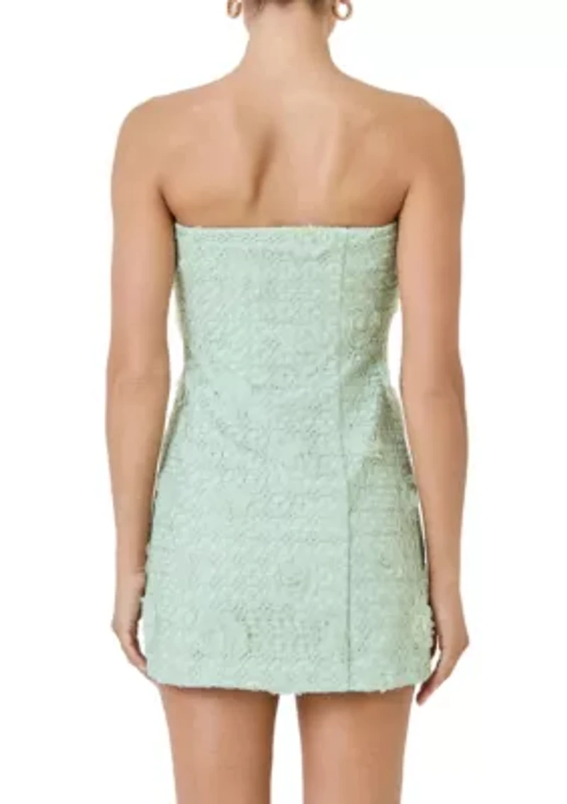 STRAPLESS FLORAL EMBELLISHED MINI DRESS