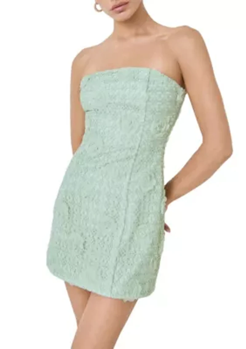 STRAPLESS FLORAL EMBELLISHED MINI DRESS